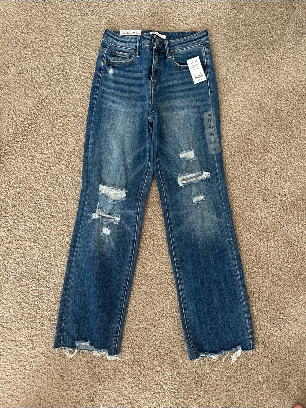 Buckle Distressed Dark Blue Straight Leg Jeans